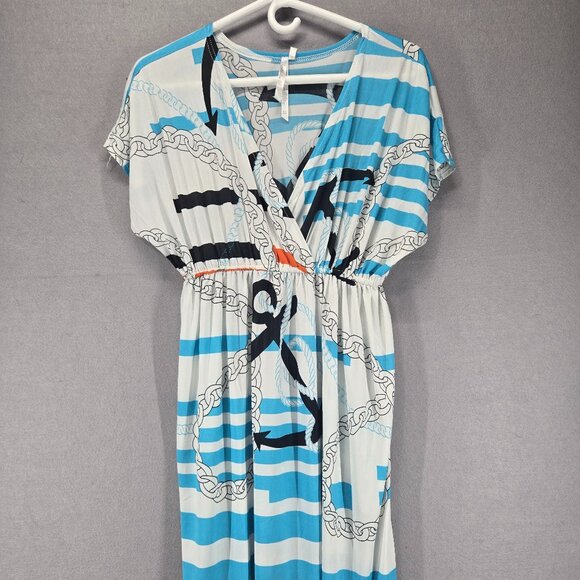 Cristina Love Nautical Theme Dress/Cover-Up, Blue/Orange/White Stripe, XL - Picture 1 of 7
